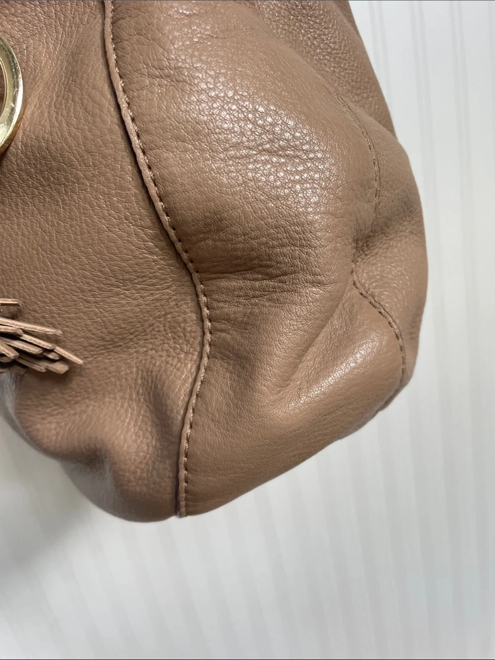 Michael Kors Beige Leather Hobo with Braided Strap & Tassel Charm